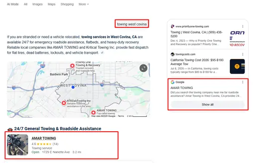Amar Towing — AI Overview screenshot 1