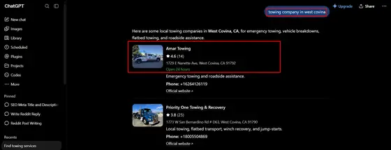 Amar Towing — LLM Visibility screenshot 4
