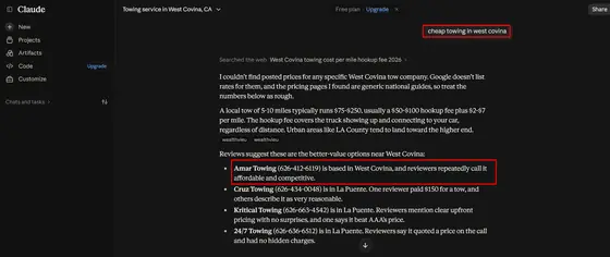 Amar Towing — LLM Visibility screenshot 7