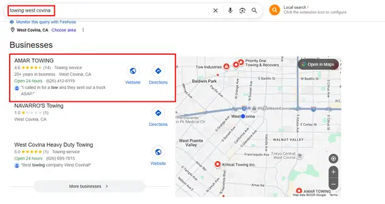 Amar Towing — Google Map Rankings screenshot 1