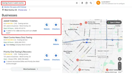Amar Towing — Google Map Rankings screenshot 2