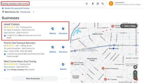 Amar Towing — Google Map Rankings screenshot 3
