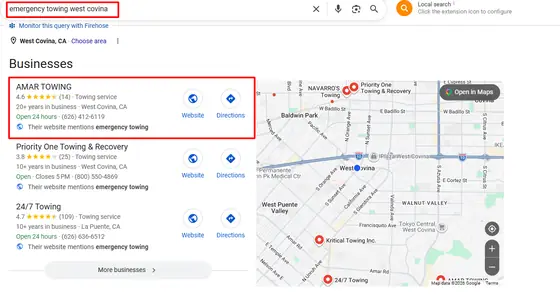 Amar Towing — Google Map Rankings screenshot 5