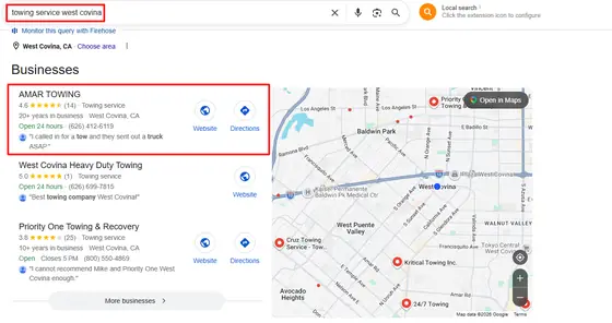 Amar Towing — Google Map Rankings screenshot 6