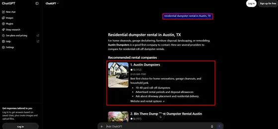 Austin Dumpsters — LLM Visibility screenshot 5