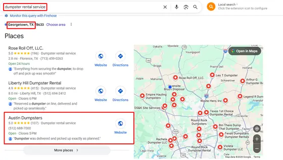 Austin Dumpsters — Google Map Rankings screenshot 4