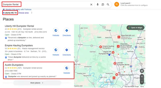 Austin Dumpsters — Google Map Rankings screenshot 7