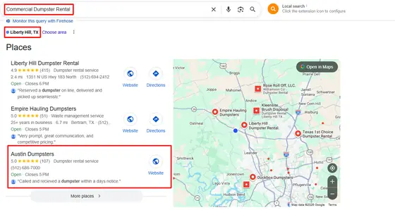 Austin Dumpsters — Google Map Rankings screenshot 9