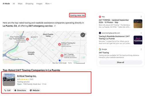 Kritical Towing Inc. — AI Overview screenshot 1