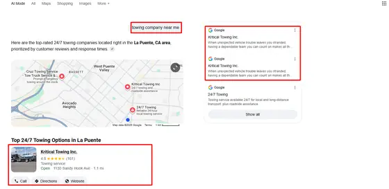 Kritical Towing Inc. — AI Overview screenshot 2