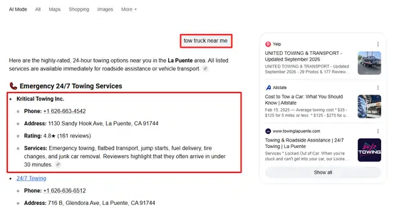 Kritical Towing Inc. — AI Overview screenshot 3