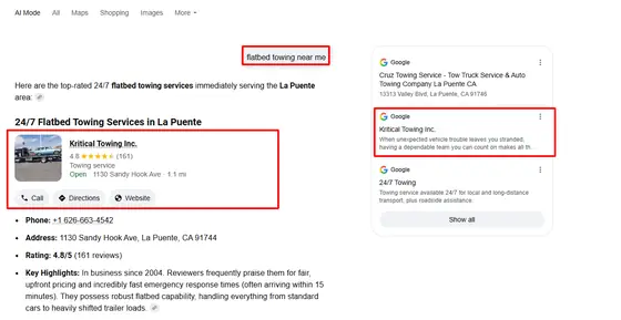Kritical Towing Inc. — AI Overview screenshot 9