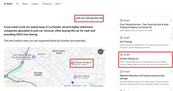 Kritical Towing Inc. — AI Overview screenshot 10