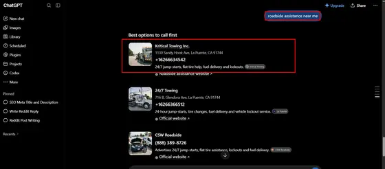 Kritical Towing Inc. — LLM Visibility screenshot 3