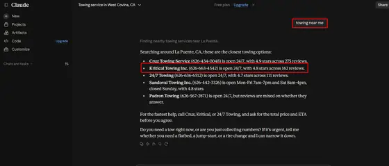 Kritical Towing Inc. — LLM Visibility screenshot 6