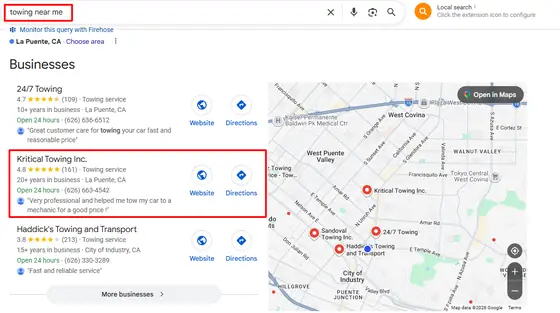 Kritical Towing Inc. — Google Map Rankings screenshot 3