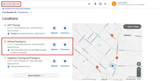 Kritical Towing Inc. — Google Map Rankings screenshot 4