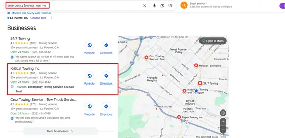 Kritical Towing Inc. — Google Map Rankings screenshot 5