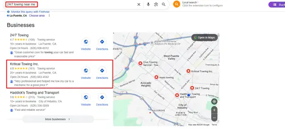Kritical Towing Inc. — Google Map Rankings screenshot 6