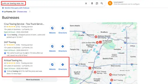 Kritical Towing Inc. — Google Map Rankings screenshot 8