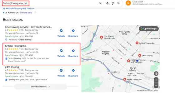Kritical Towing Inc. — Google Map Rankings screenshot 9