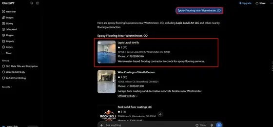 Lapis Lazuli Art LLC — LLM Visibility screenshot 2