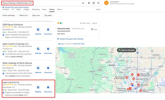 Lapis Lazuli Art LLC — Google Map Rankings screenshot 1