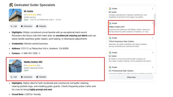 Malibu Gutters INC — AI Overview screenshot 1