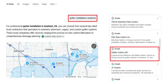 Malibu Gutters INC — AI Overview screenshot 2