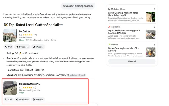 Malibu Gutters INC — AI Overview screenshot 3
