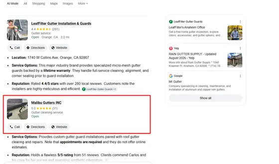Malibu Gutters INC — AI Overview screenshot 4