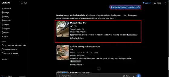 Malibu Gutters INC — LLM Visibility screenshot 1