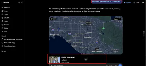 Malibu Gutters INC — LLM Visibility screenshot 2