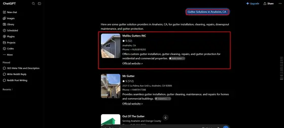 Malibu Gutters INC — LLM Visibility screenshot 5