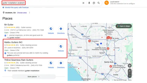 Malibu Gutters INC — Google Map Rankings screenshot 2