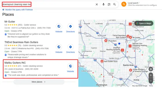 Malibu Gutters INC — Google Map Rankings screenshot 3