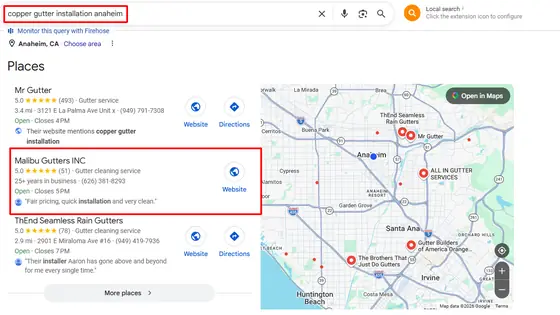 Malibu Gutters INC — Google Map Rankings screenshot 4