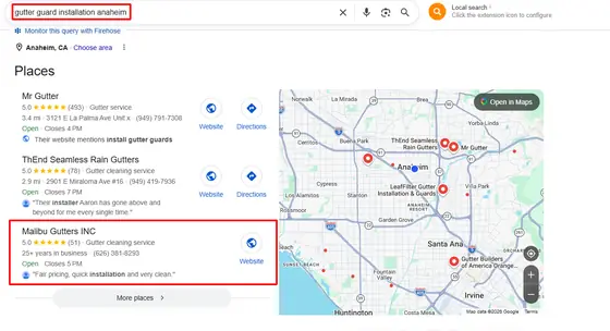 Malibu Gutters INC — Google Map Rankings screenshot 5