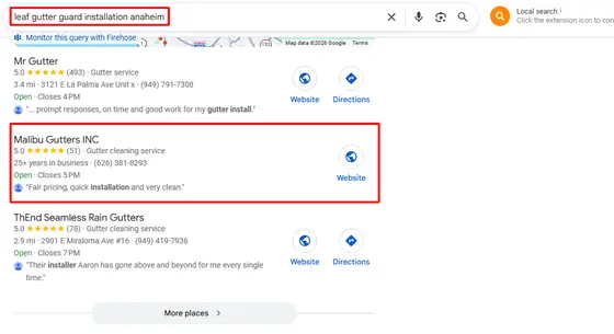 Malibu Gutters INC — Google Map Rankings screenshot 7