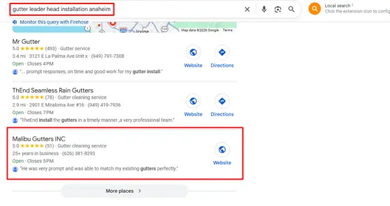 Malibu Gutters INC — Google Map Rankings screenshot 9