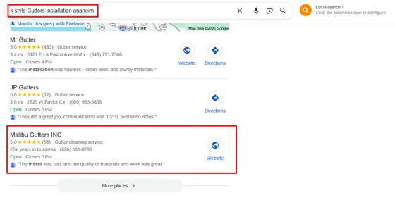Malibu Gutters INC — Google Map Rankings screenshot 11