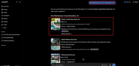 Paules Crystal Clean Pools — LLM Visibility screenshot 3