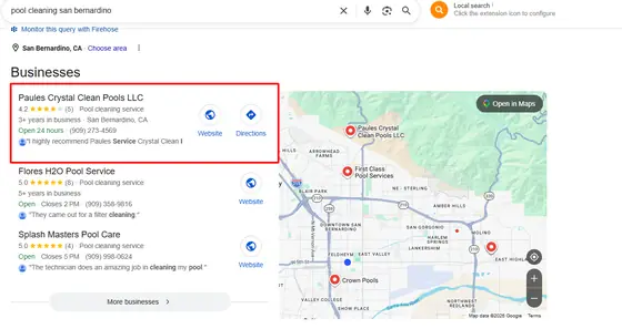 Paules Crystal Clean Pools — Google Map Rankings screenshot 1
