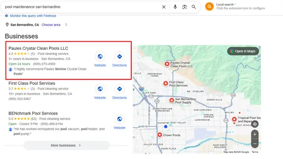 Paules Crystal Clean Pools — Google Map Rankings screenshot 4