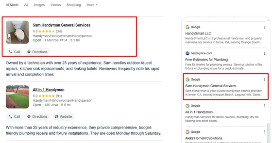 Sam Handyman General Services — AI Overview screenshot 1