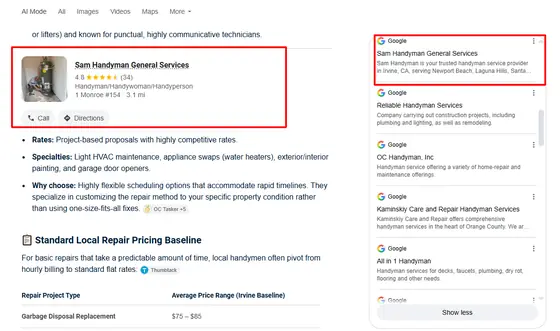 Sam Handyman General Services — AI Overview screenshot 5