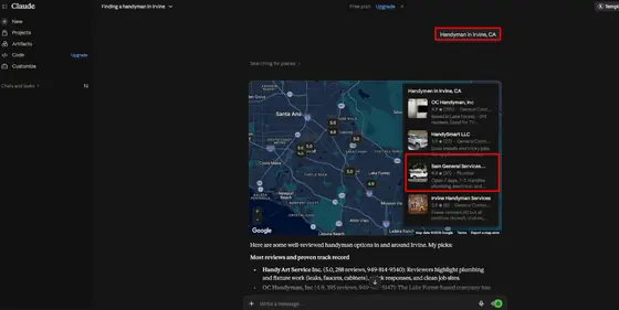Sam Handyman General Services — LLM Visibility screenshot 4