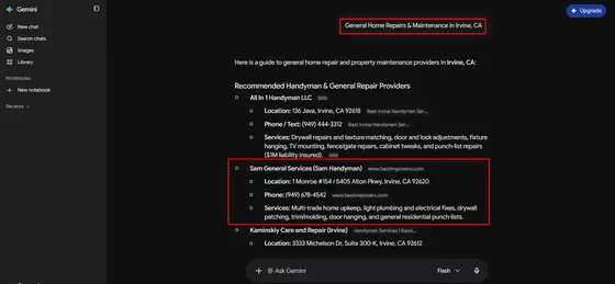 Sam Handyman General Services — LLM Visibility screenshot 6