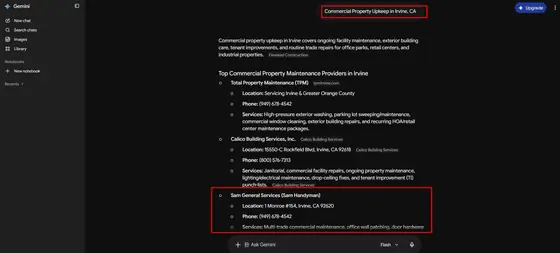 Sam Handyman General Services — LLM Visibility screenshot 9