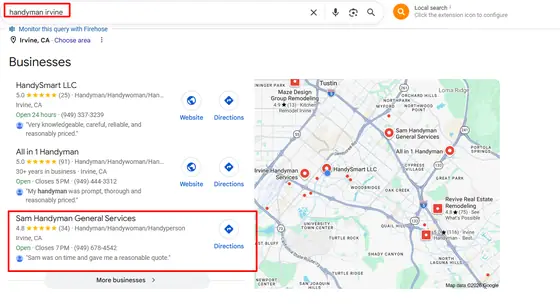 Sam Handyman General Services — Google Map Rankings screenshot 1